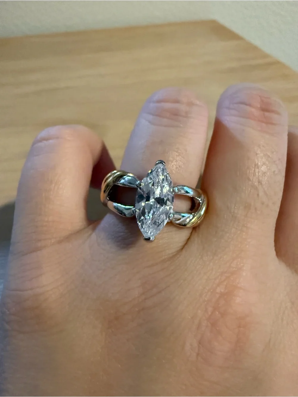 NOS Vintage Two Tone Gold / Rhodium Plated CZ Ring Size 7